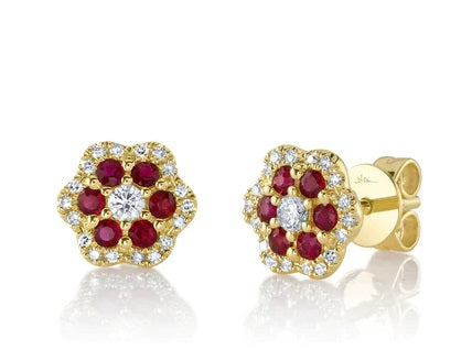 14 Karat Yellow Gold Ruby Earrings