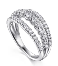 14K White Gold Diamond Multi Row Wide Band Ring