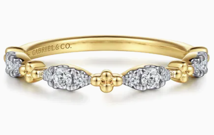 14K Yellow Gold Diamond Marquise Shape Bujukan Stackable Ring