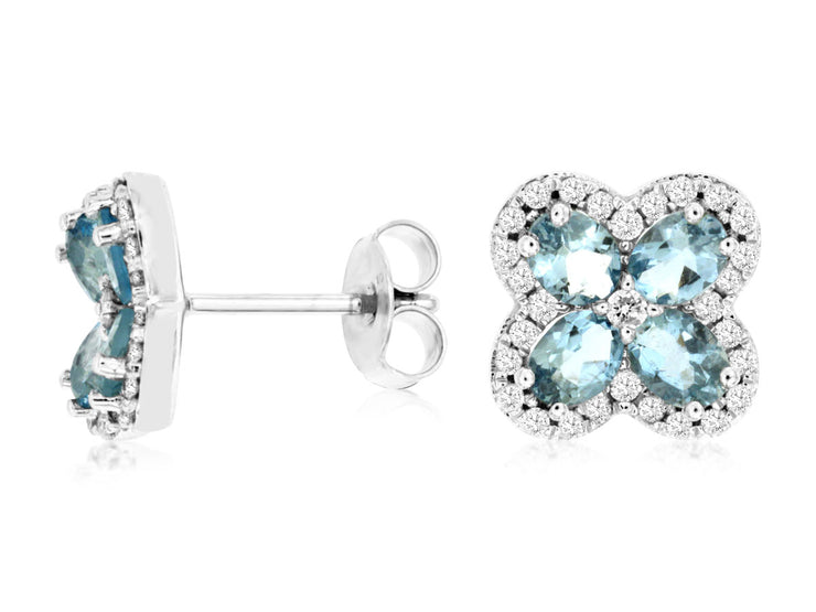 Aquamarine & Diamond Stud Earrings