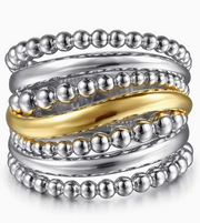 Sterling Silver and 14K Yellow Gold Bujukan Multiple Row Wide Band Ring
