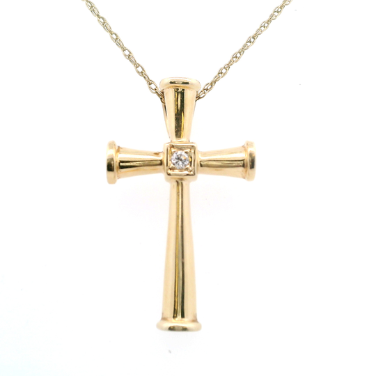 14K Yellow Gold Cross w/ Center Diamond